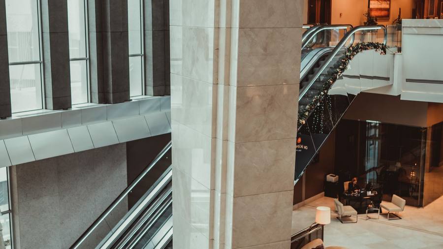 A modern commercial lobby atrium